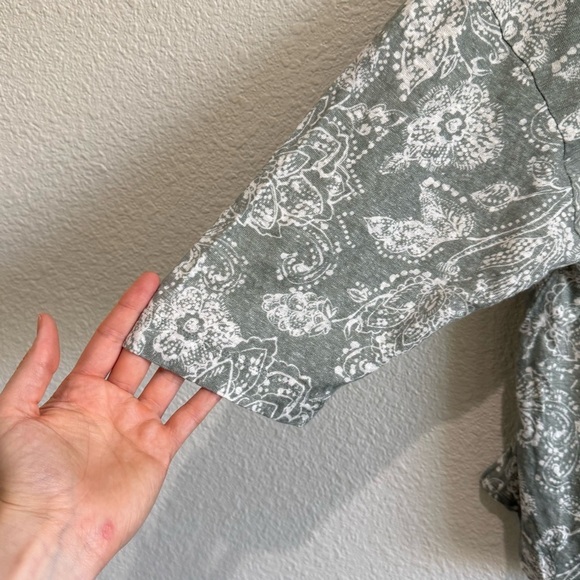 Rachel Zoe Womens 100% Linen 3X Light Green Paisley Floral Blouse Beach Boho - Picture 8 of 9